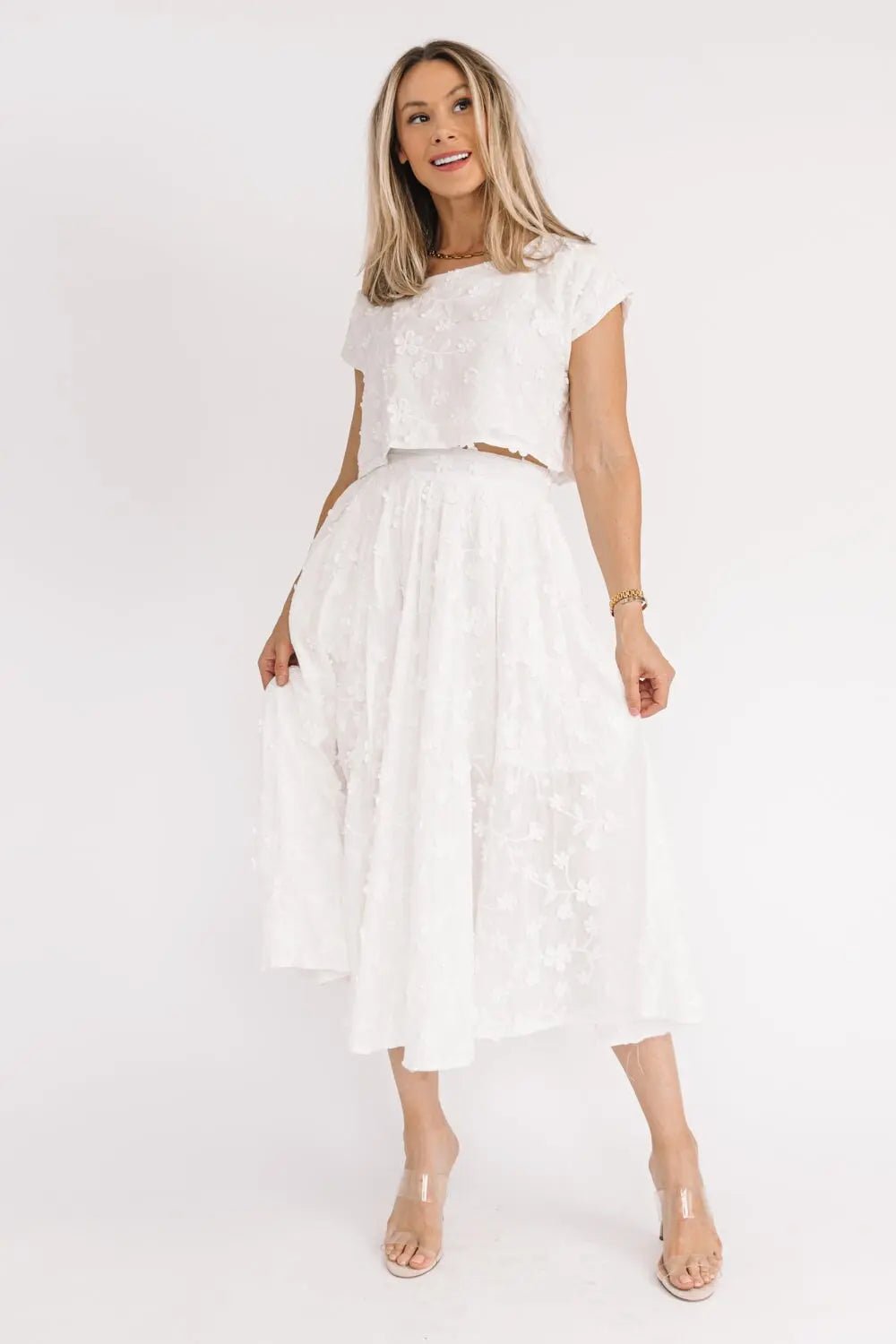 Petal Pop Off White Crop Top & Skirt Set - JO+CO