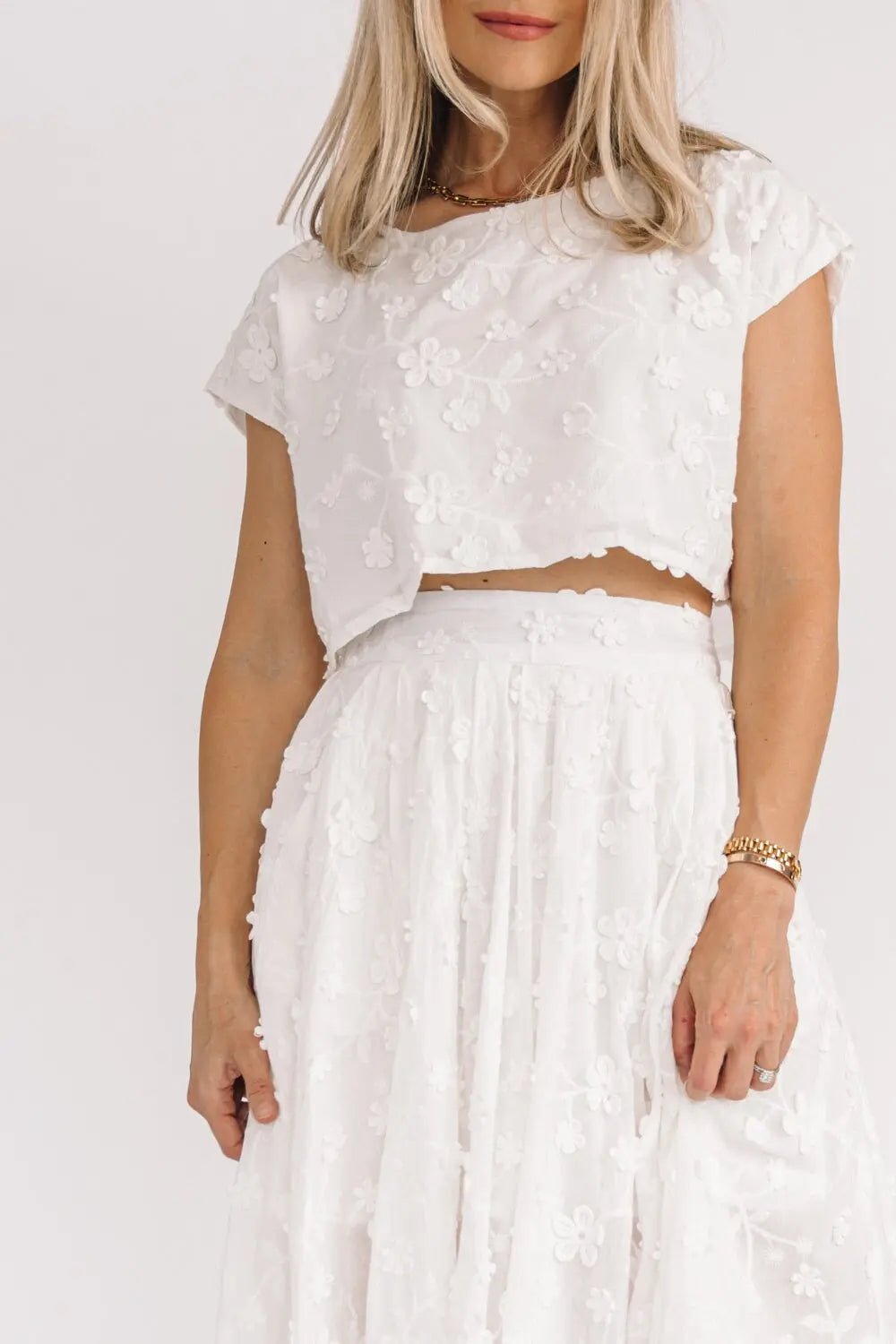 Petal Pop Off White Crop Top & Skirt Set - JO+CO