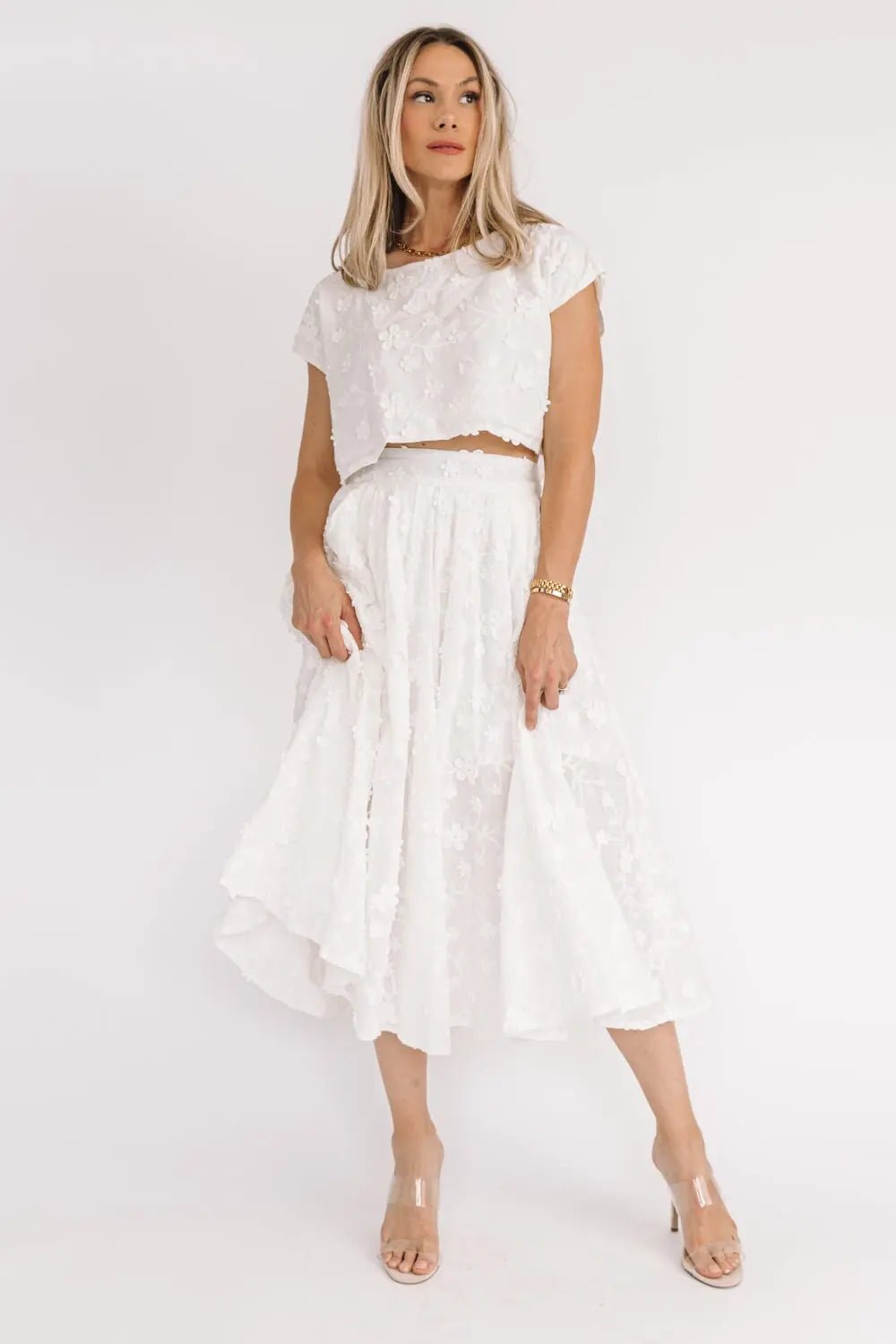 Petal Pop Off White Crop Top & Skirt Set - JO+CO