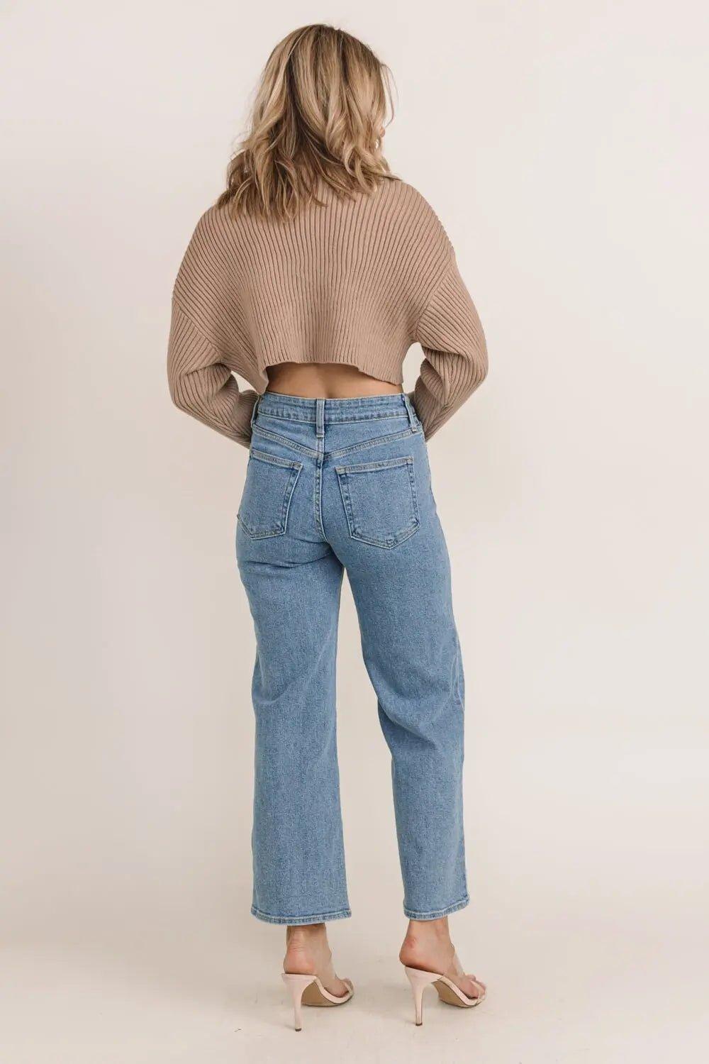 Phoenix Mocha Ribbed Crop Sweater - JO+CO