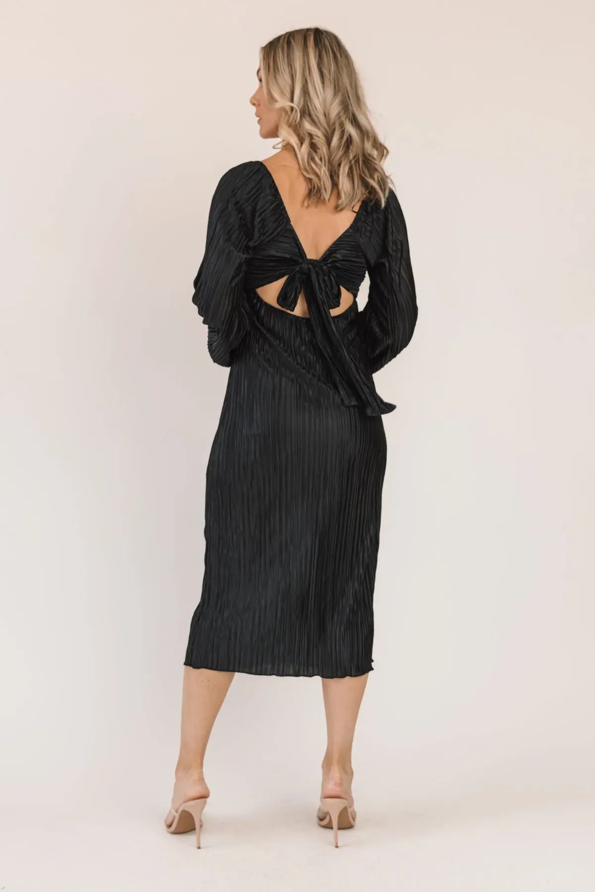 Raven Black Plisse Cutout Midi Dress - JO+CO