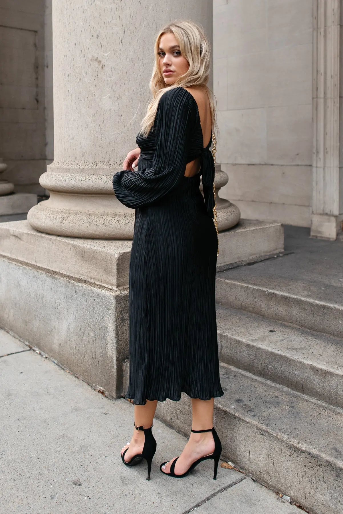 Raven Black Plisse Cutout Midi Dress - JO+CO