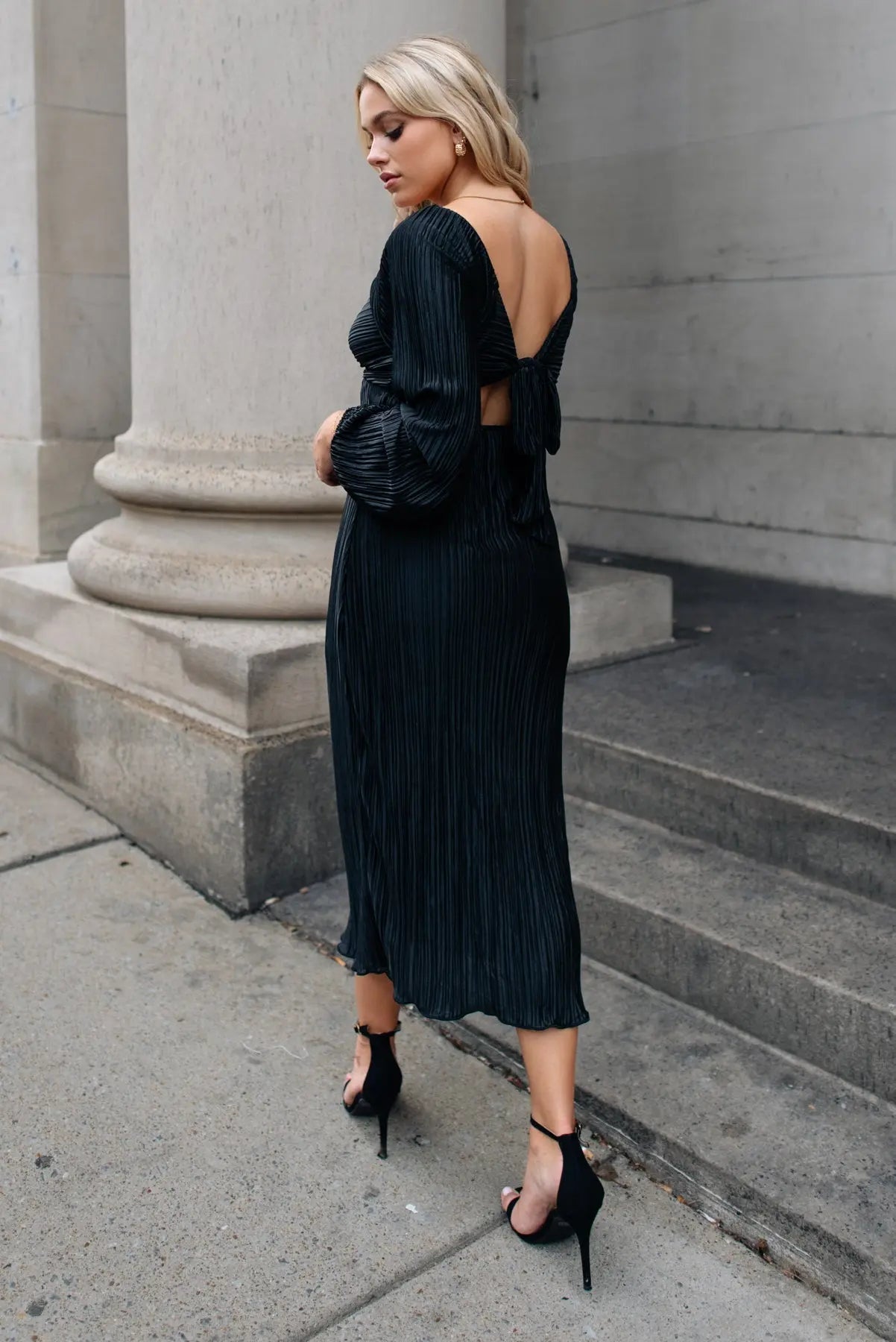 Raven Black Plisse Cutout Midi Dress - JO+CO
