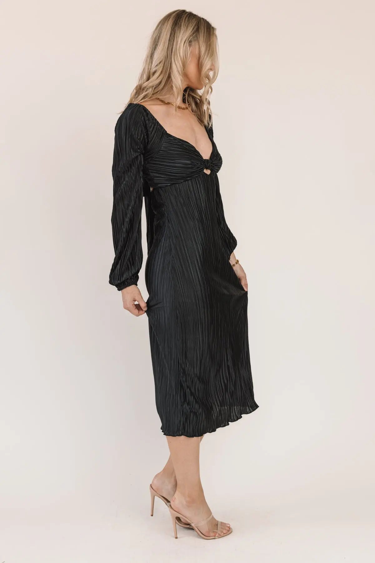 Raven Black Plisse Cutout Midi Dress - JO+CO