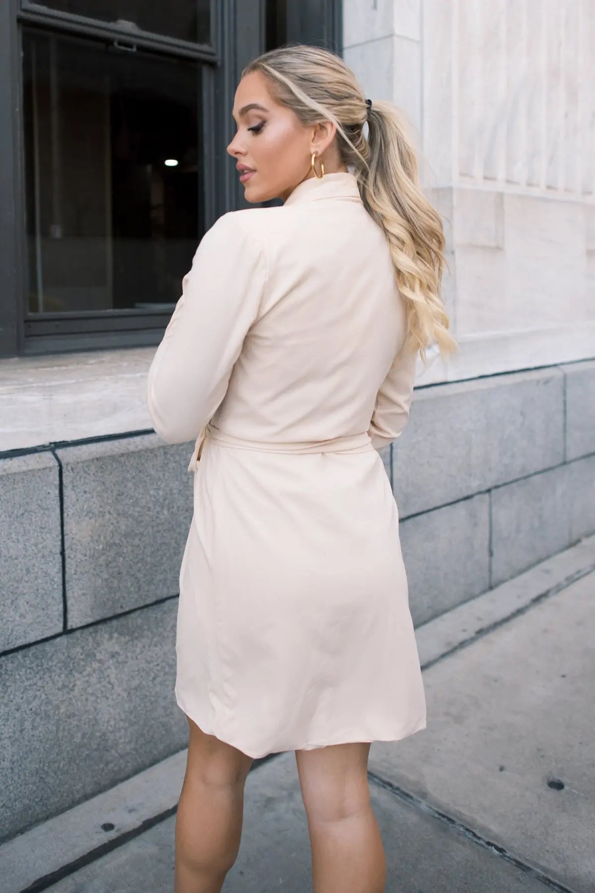 Satin Sway Cream Wrapped Mini Dress - JO+CO