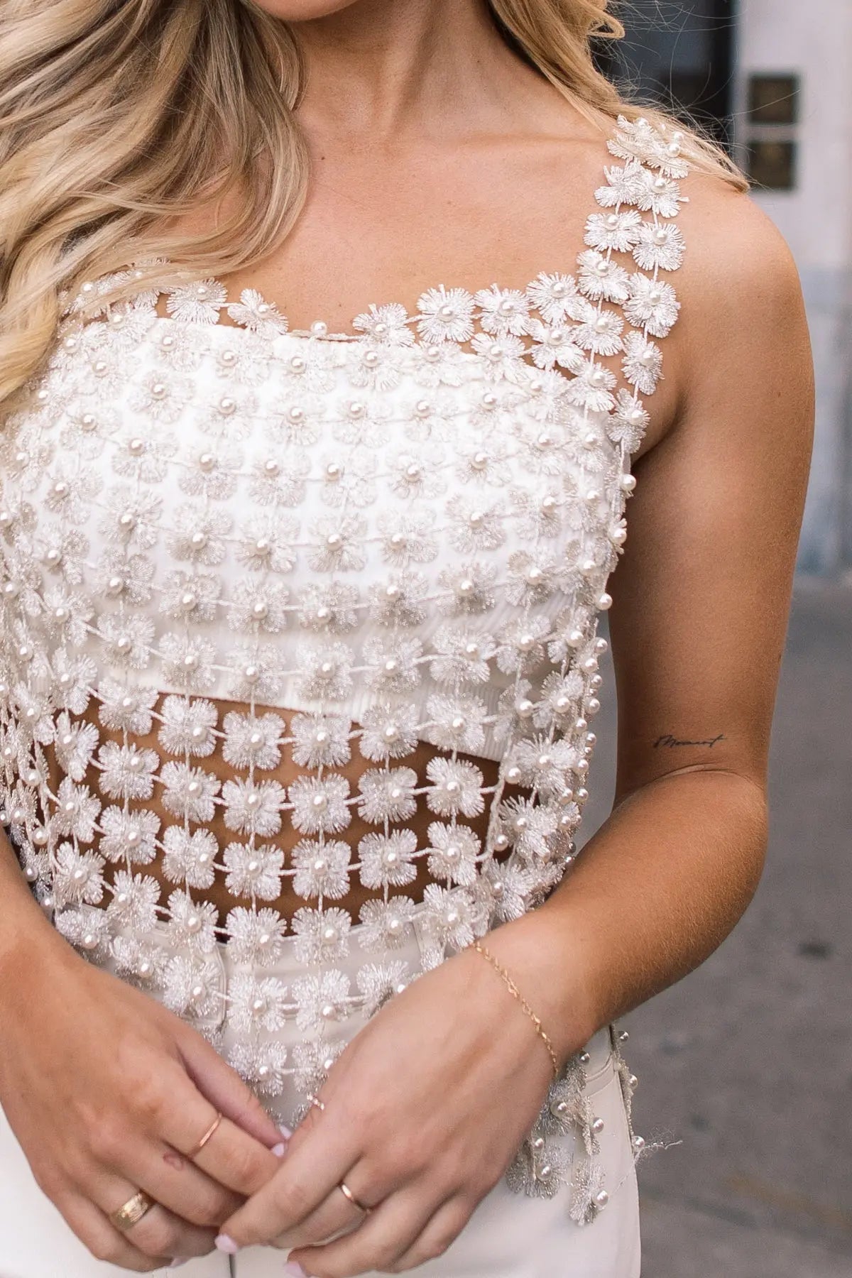 Shimmer And Shake Cream Crochet Top - JO+CO