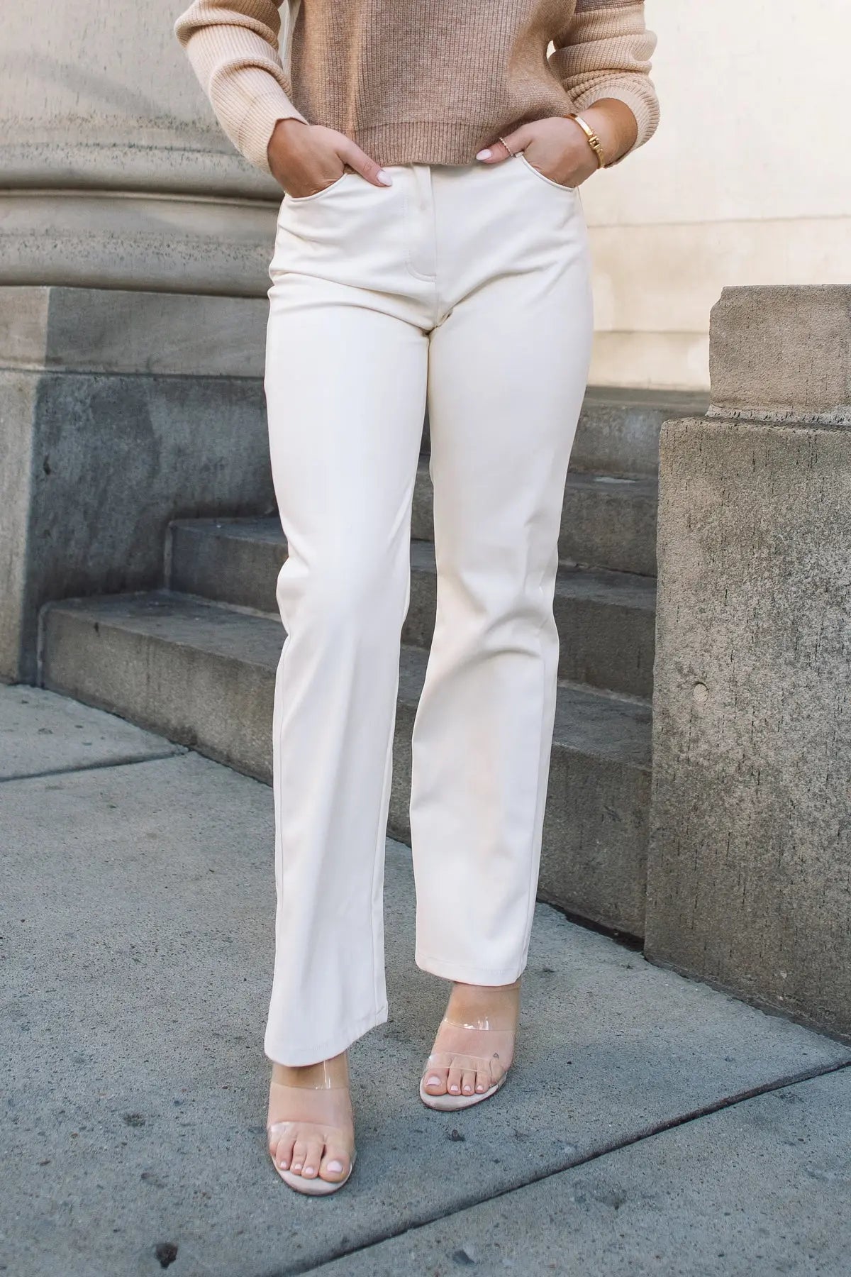 Strut In Luxe Cream Faux Leather Pants - JO+CO