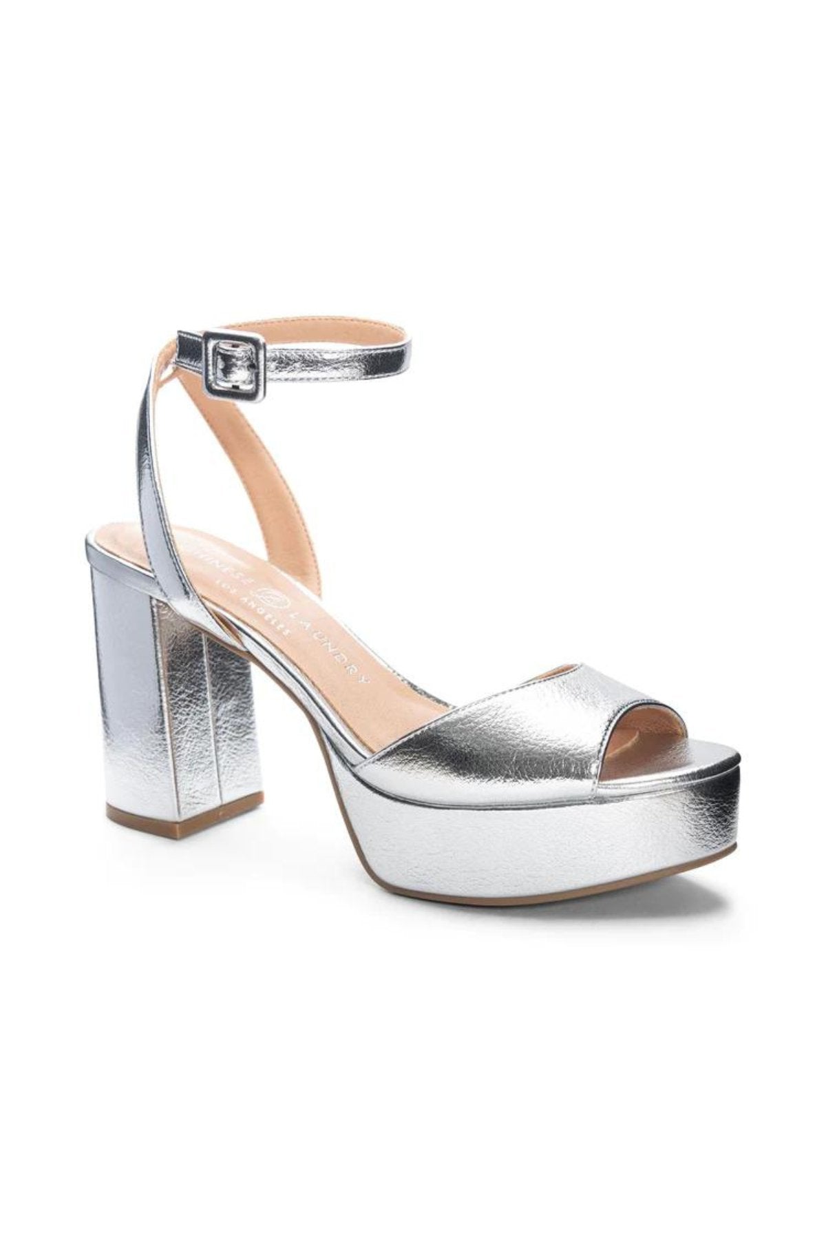 Public Desire Avalon Knot Silver Platform Heeled Sandals in Metallic | Lyst  Australia