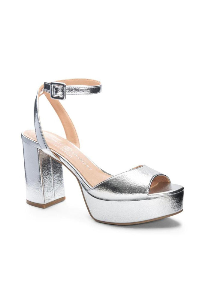 Silver Pu Strap Flare Platform Heeled Sandals | PrettyLittleThing USA