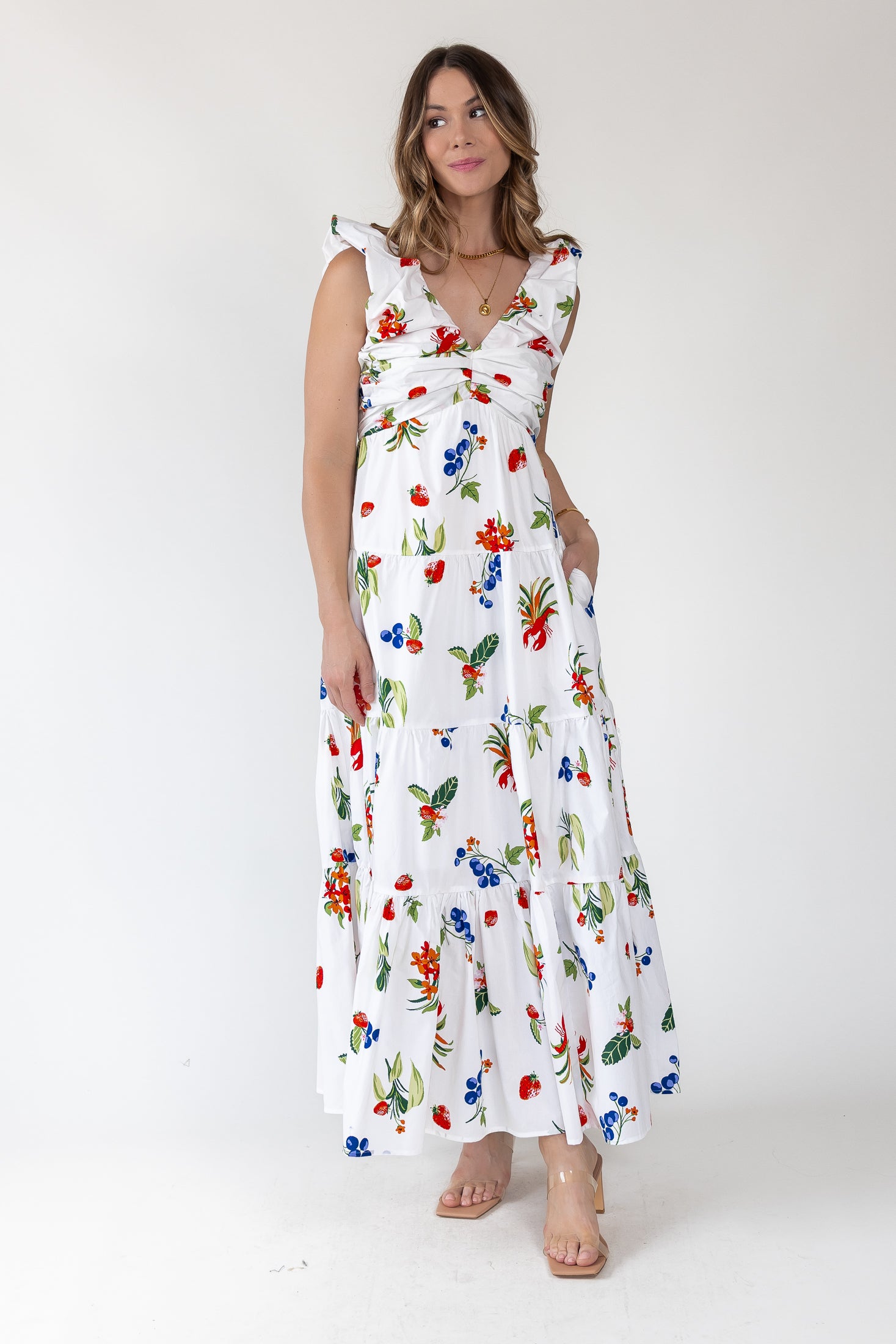 Isla Riviera Fruit Print Maxi Dress