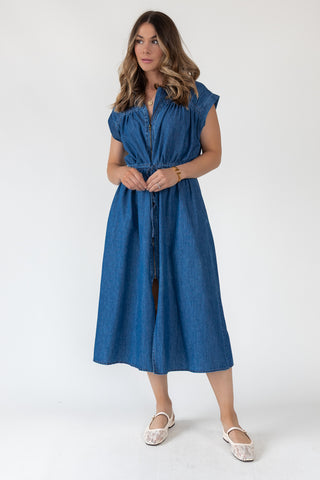 Brielle Zip-Front Denim Midi Dress