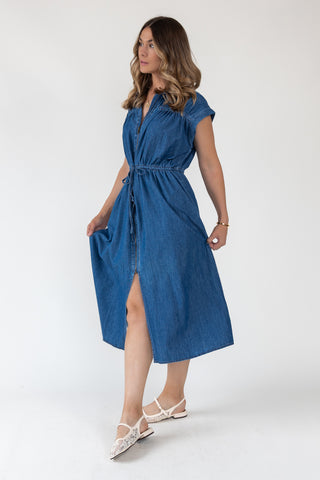 Brielle Zip-Front Denim Midi Dress