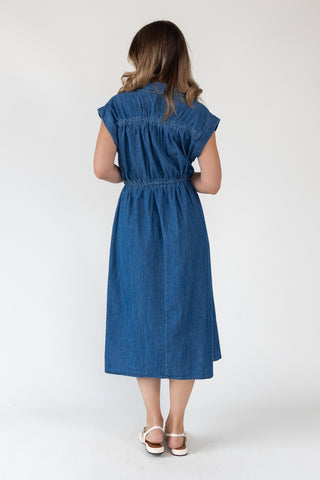 Brielle Zip-Front Denim Midi Dress