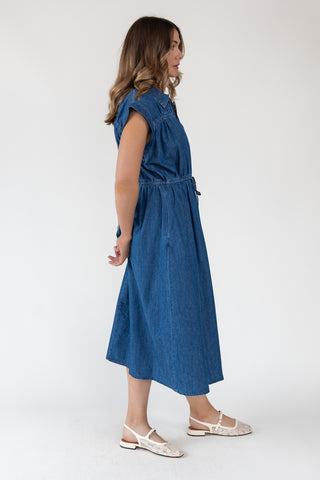 Brielle Zip-Front Denim Midi Dress