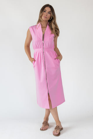 Elle Pink Knit Zip Midi Dress
