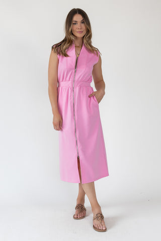 Elle Pink Knit Zip Midi Dress