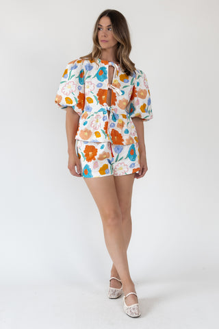 Bloom Burst Jacquard Tie-Front Top - Final Sale