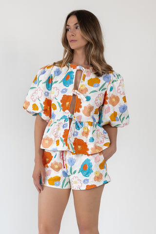 Bloom Burst Jacquard Tie-Front Top - Final Sale
