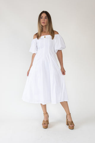 Sienna Ivory Off Shoulder Midi Dress - Final Sale