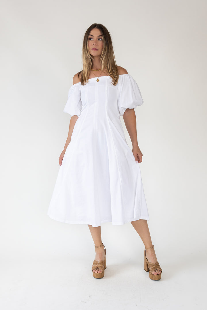 Sienna Ivory Off Shoulder Midi Dress - Final Sale