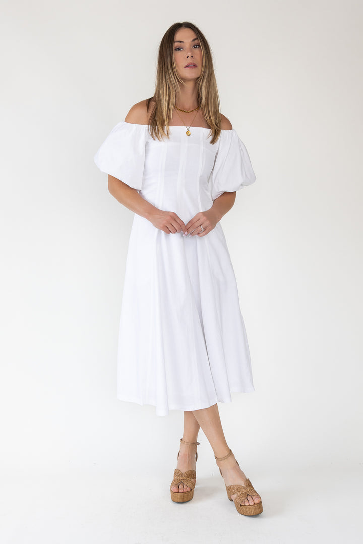 Sienna Ivory Off Shoulder Midi Dress - Final Sale