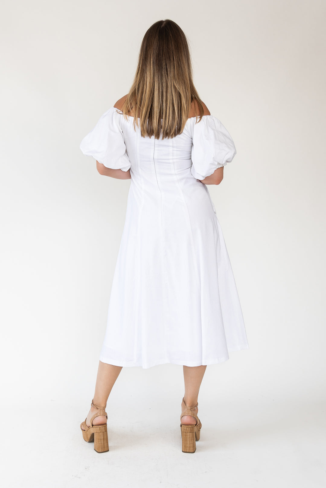Sienna Ivory Off Shoulder Midi Dress - Final Sale
