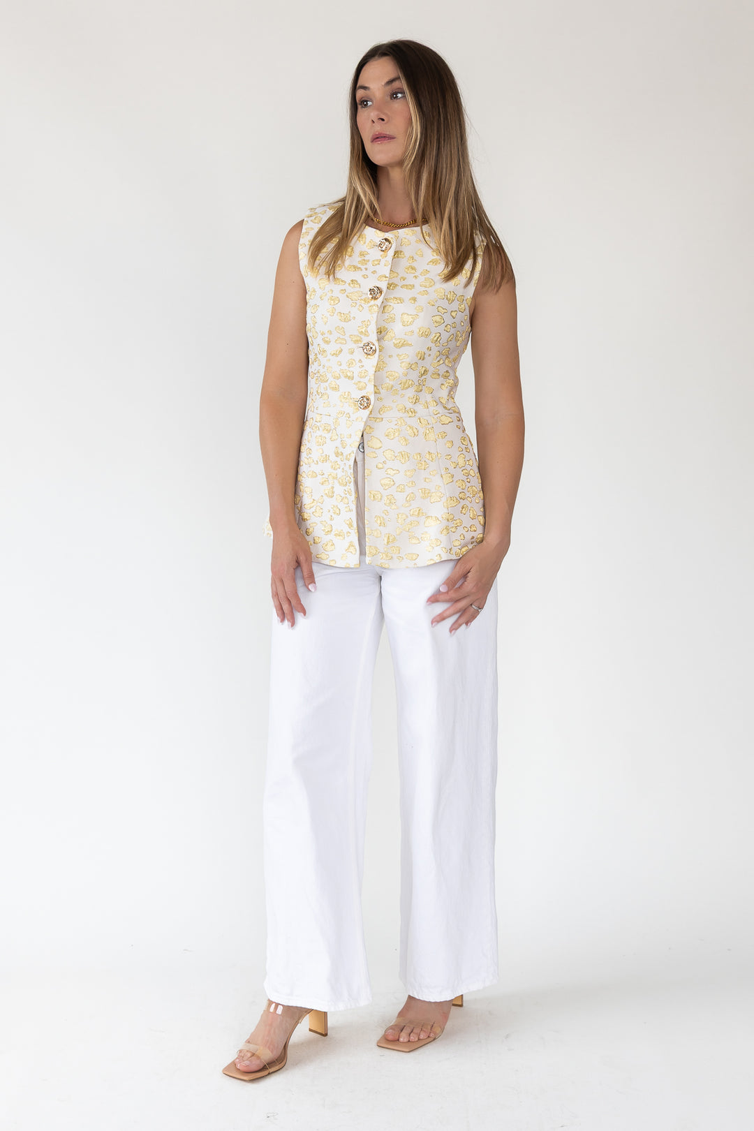 Alina Jacquard Button Vest - Final Sale