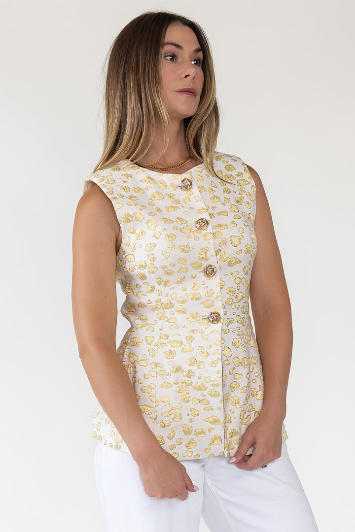 Alina Jacquard Button Vest - Final Sale