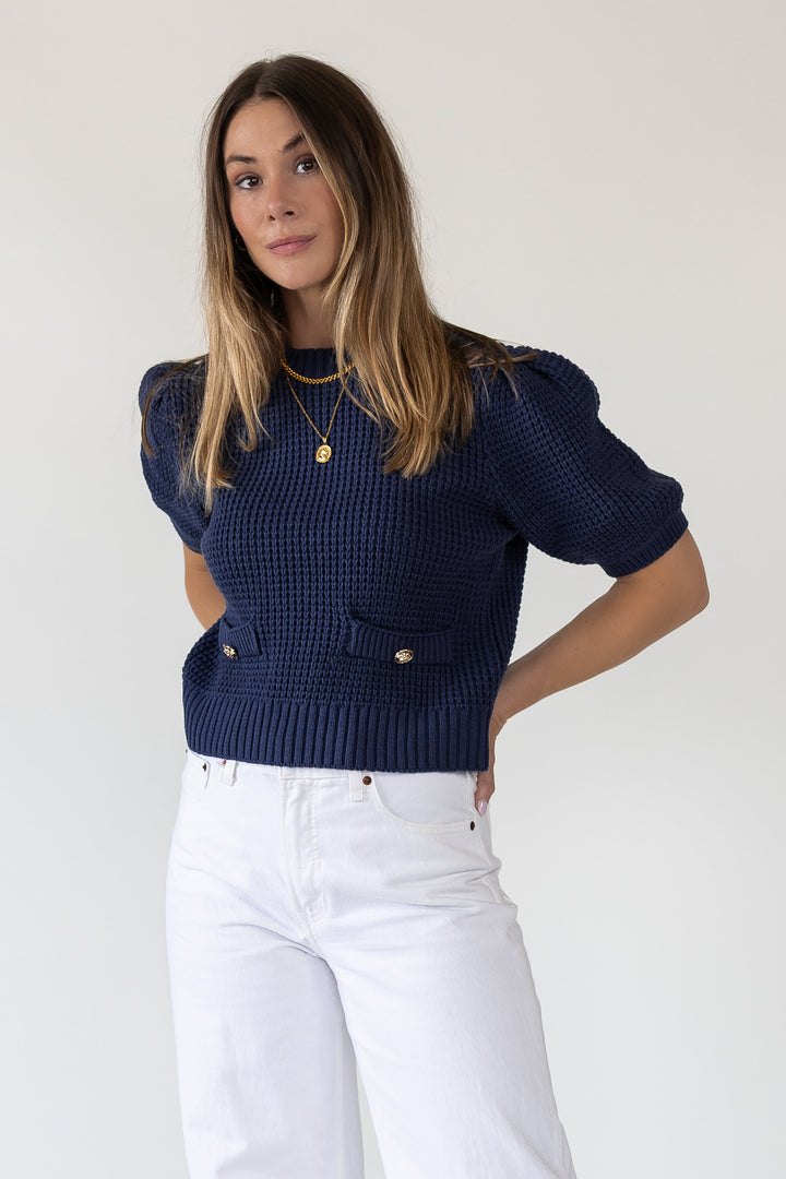 Simone Navy Waffle Knit Sweater