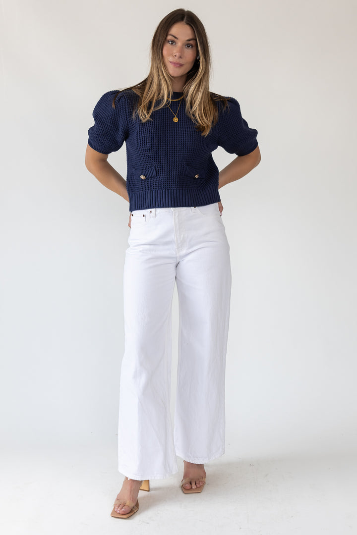 Simone Navy Waffle Knit Sweater