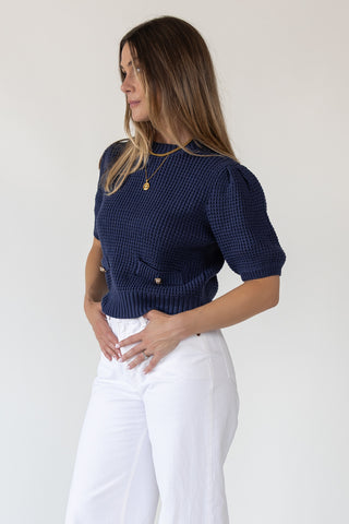 Simone Navy Waffle Knit Sweater