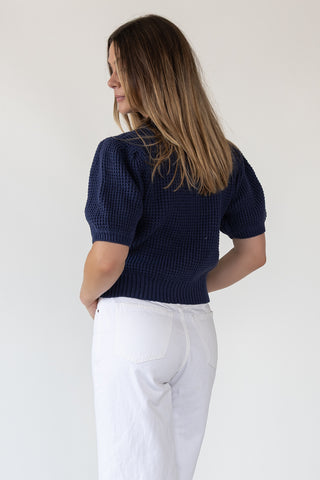 Simone Navy Waffle Knit Sweater