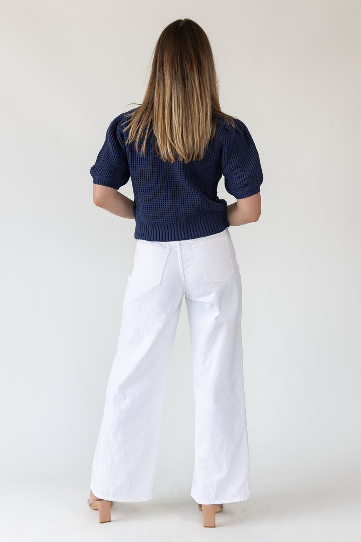 Simone Navy Waffle Knit Sweater