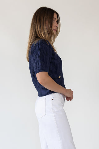 Simone Navy Waffle Knit Sweater