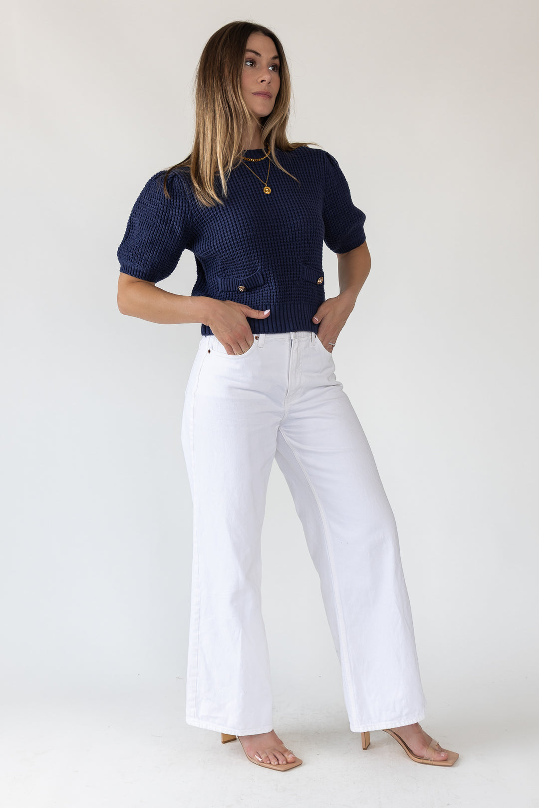 Simone Navy Waffle Knit Sweater