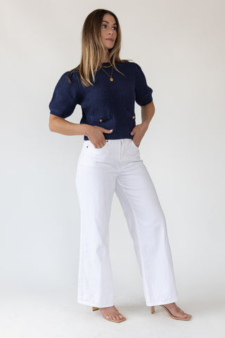 Simone Navy Waffle Knit Sweater