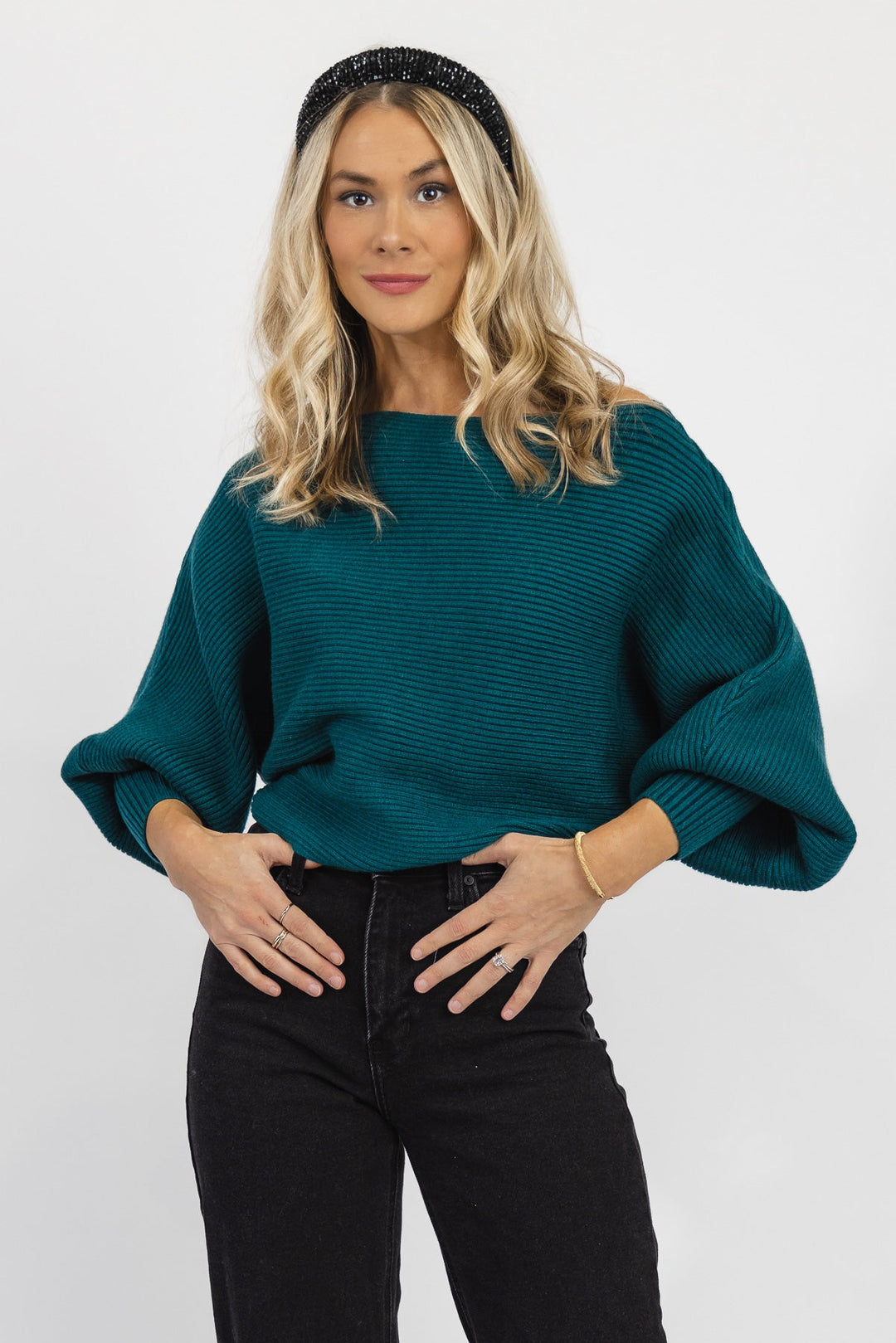 Cora Teal Rib Knit Sweater - Final Sale