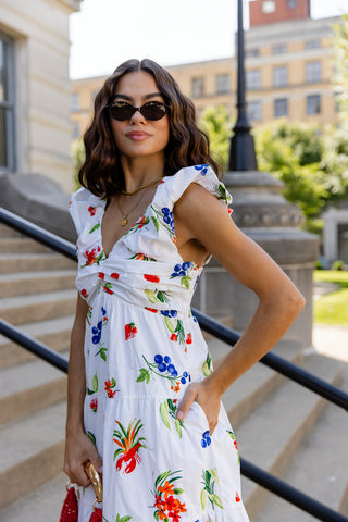 Isla Riviera Fruit Print Maxi Dress