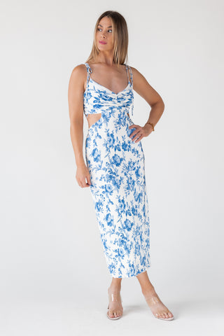 Adair Blue Floral Plisse Dress - Final Sale