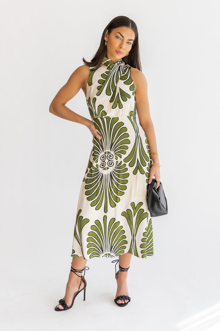 Alaina Olive Abstract Midi Dress