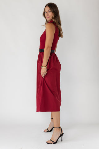 Arden Mock Neck Midi Dress - Burgundy