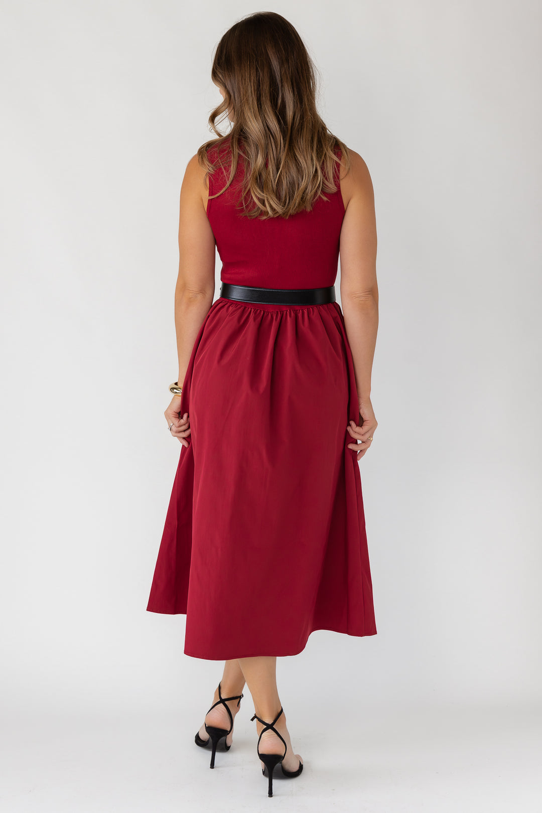 Arden Mock Neck Midi Dress - Burgundy