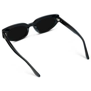 Black sunglasses with thin frames on a white background