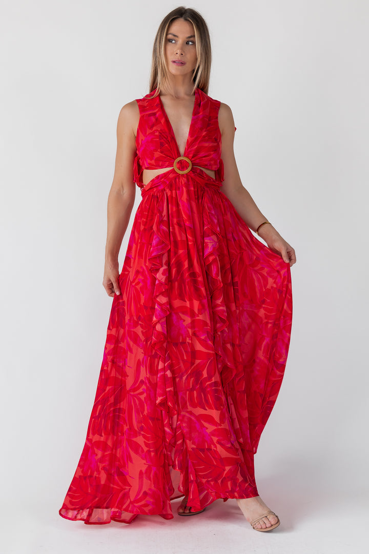 Athena Red Cutout Maxi Dress - Final Sale