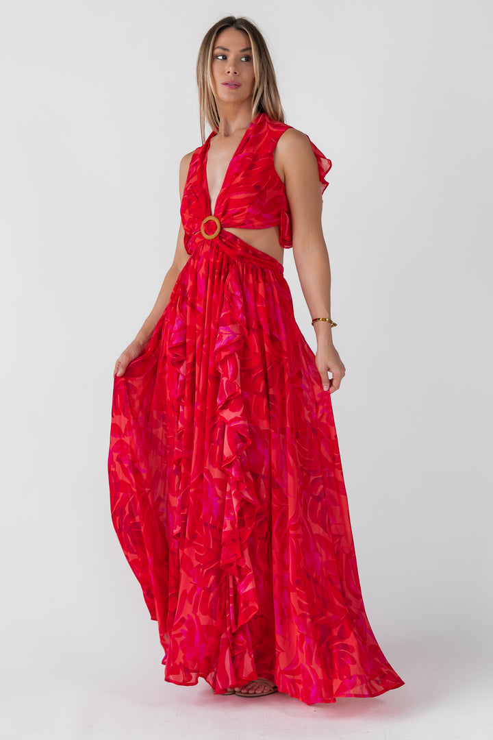 Athena Red Cutout Maxi Dress - Final Sale
