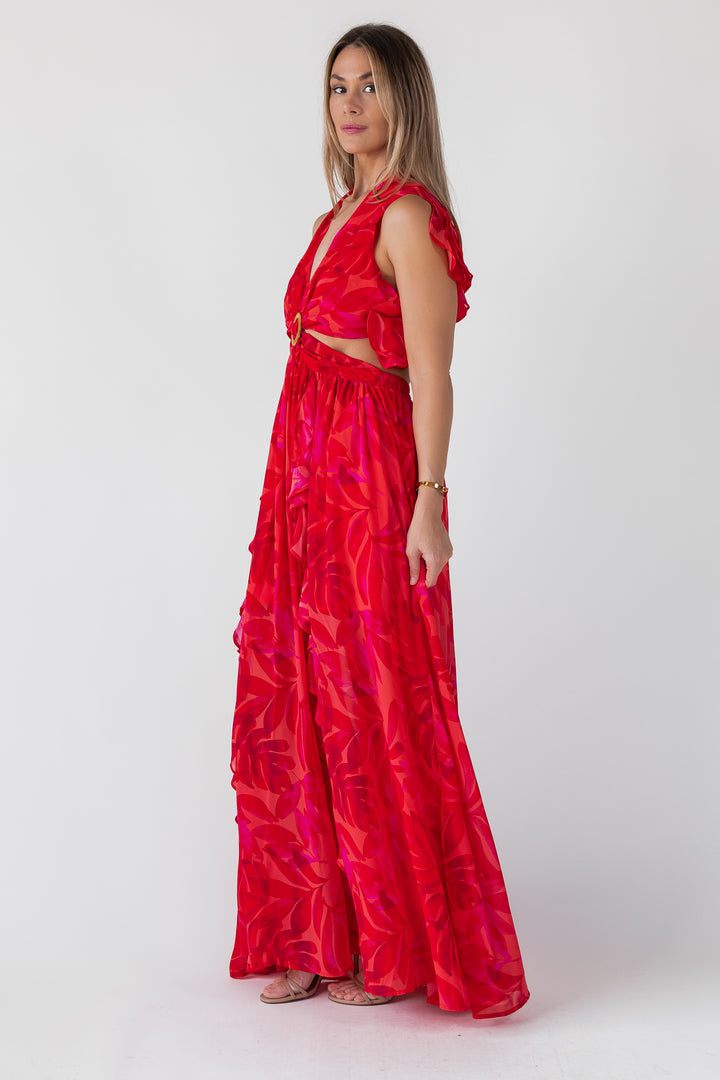 Athena Red Cutout Maxi Dress - Final Sale