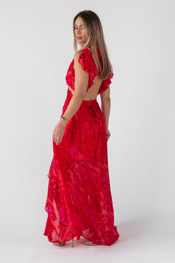 Athena Red Cutout Maxi Dress - Final Sale