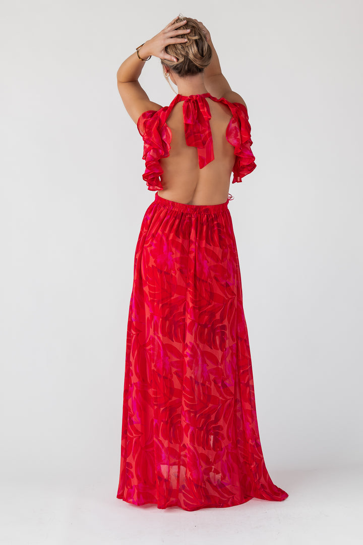 Athena Red Cutout Maxi Dress - Final Sale