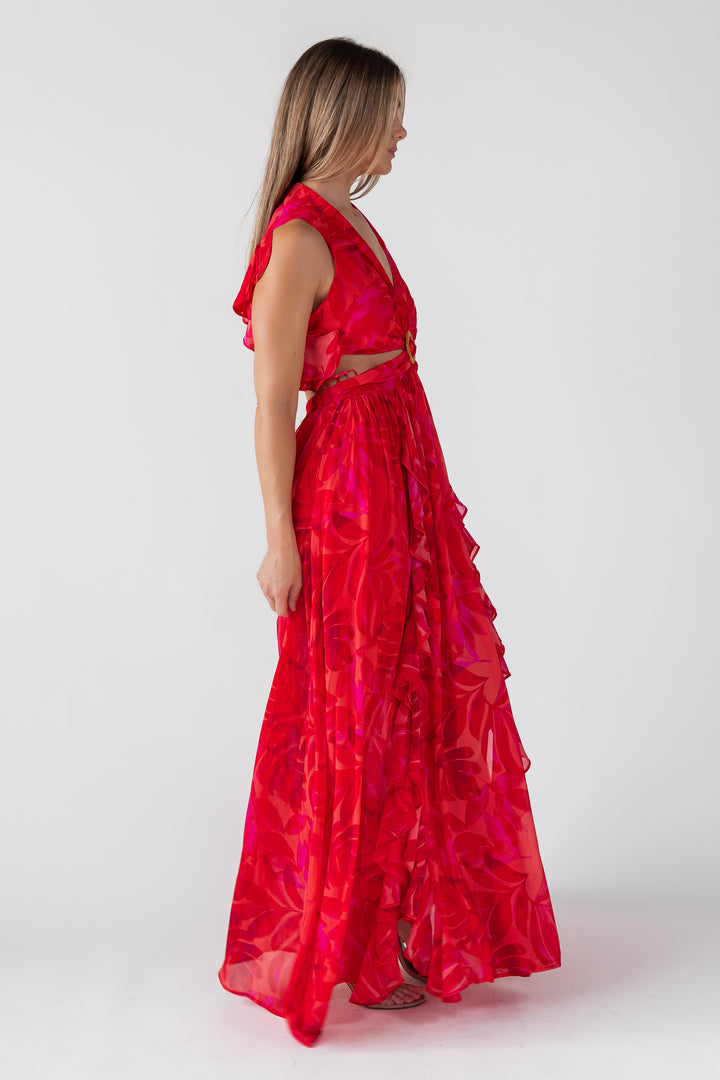 Athena Red Cutout Maxi Dress - Final Sale