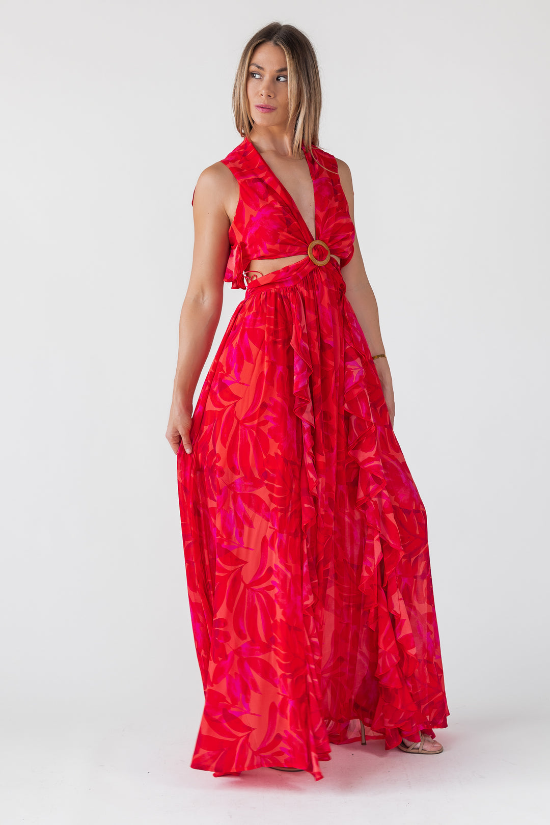 Athena Red Cutout Maxi Dress - Final Sale